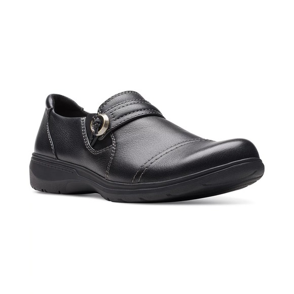 Clarks Shoes - Clarks Carleigh Pearl Strapped Slip-On Shoes in‎ Black Leather Sz 8.5